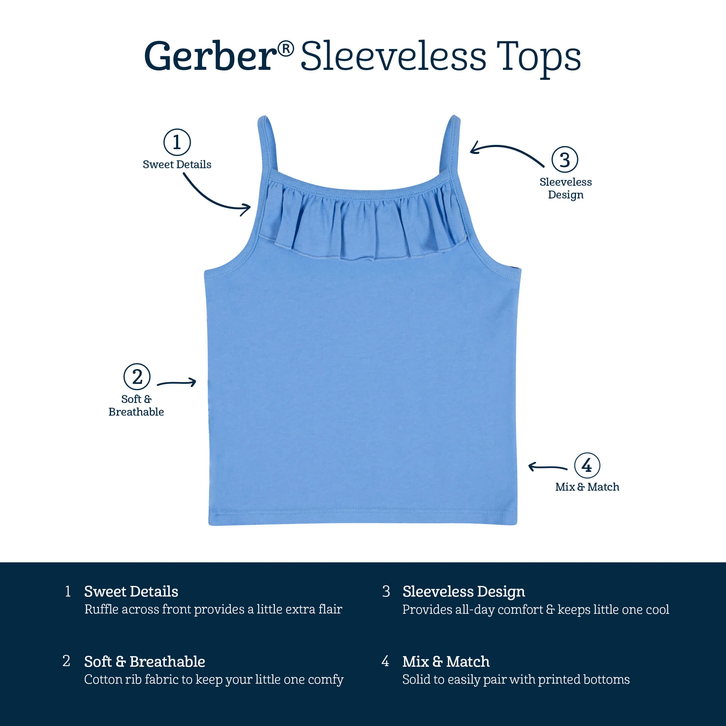 2-Pack Infant & Toddler Girls Blue Sleeveless Tops Gerber Childrenswea