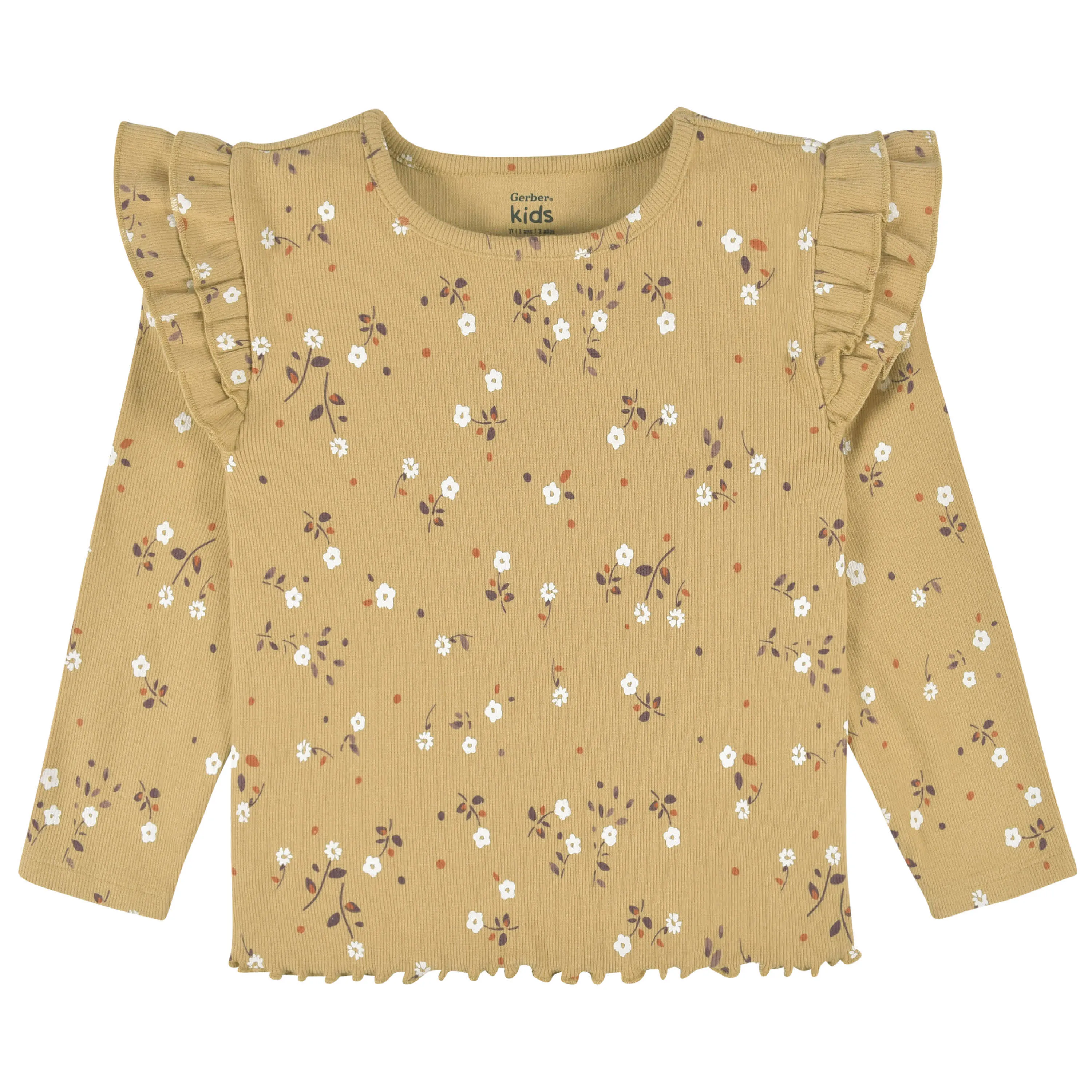 2-Pack Infant & Toddler Girls Mustard Floral Double Ruffle Tops Gerber Childrenswea