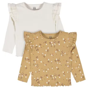 2-Pack Infant & Toddler Girls Mustard Floral Double Ruffle Tops Gerber Childrenswea