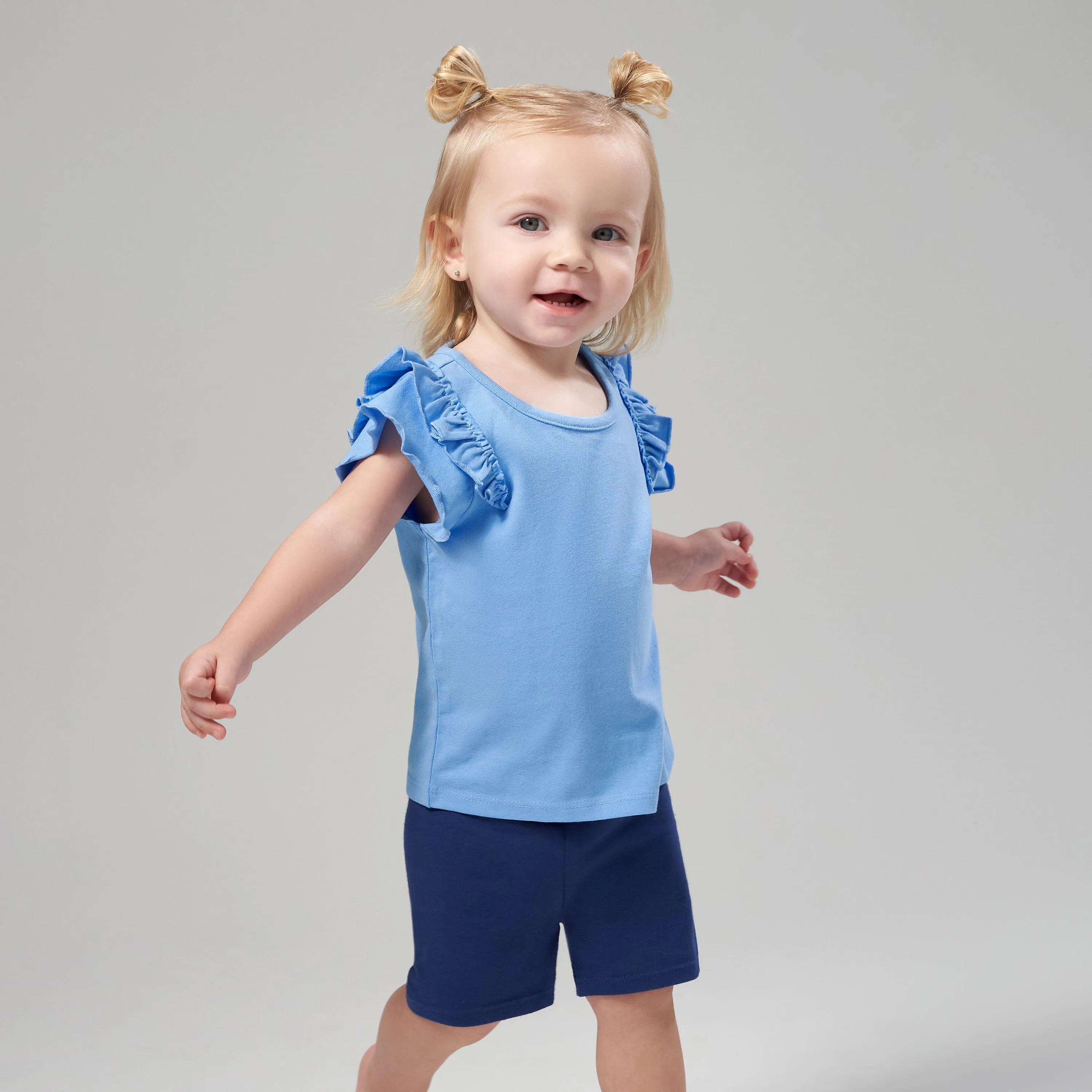 2-Pack Infant Girls Blue Double Ruffle Tops Gerber Childrenswea