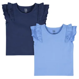 2-Pack Infant Girls Blue Double Ruffle Tops Gerber Childrenswea