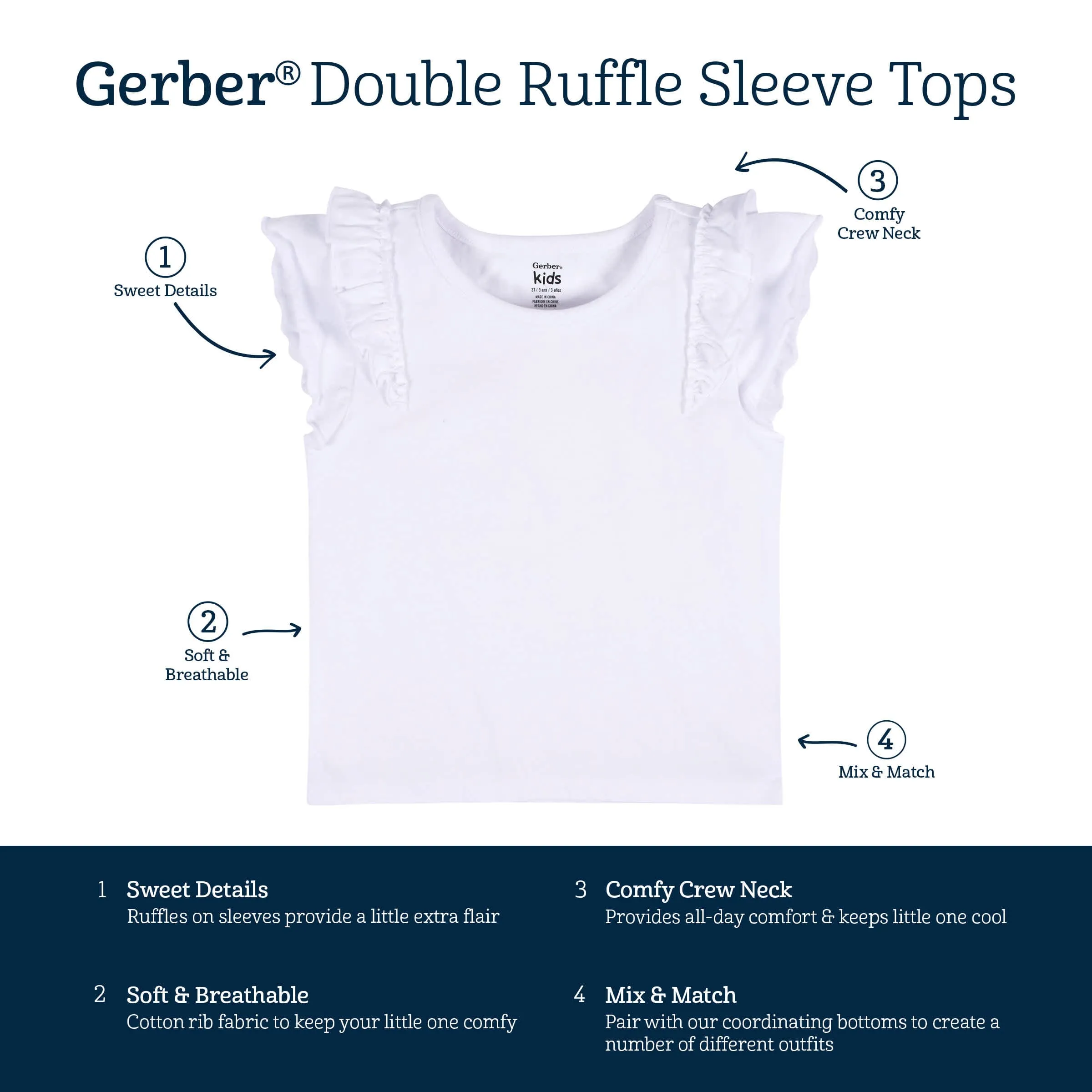 2-Pack Infant Girls Pink & White Double Ruffle Tops, 12M Gerber Childrenswea