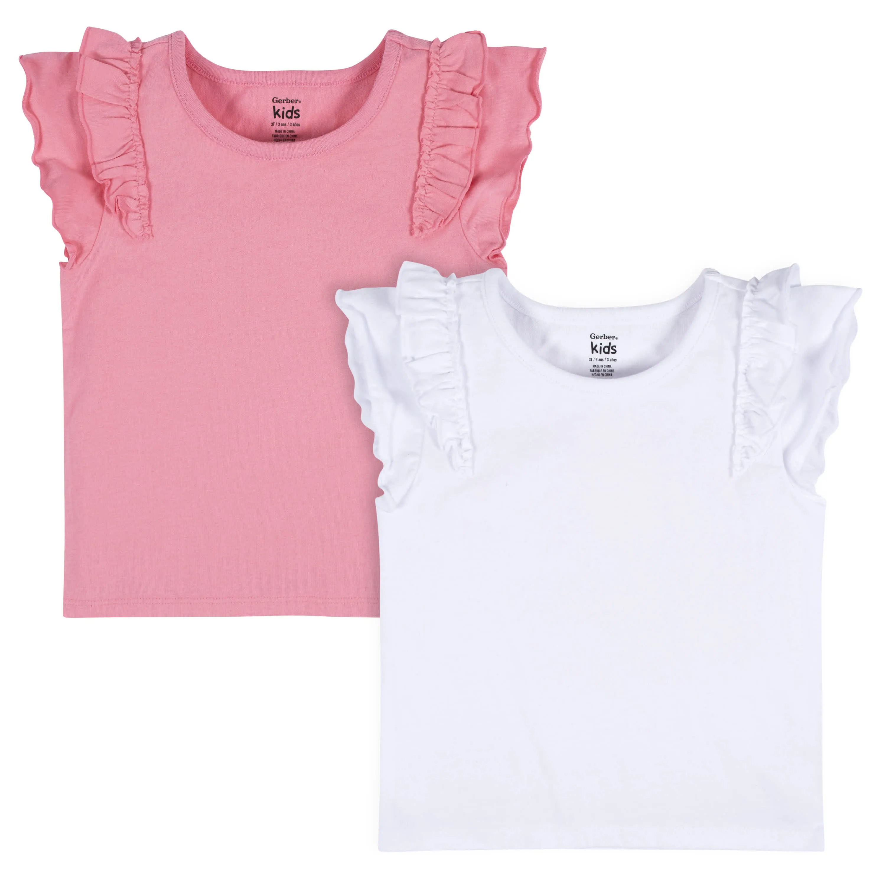 2-Pack Infant Girls Pink & White Double Ruffle Tops, 12M Gerber Childrenswea