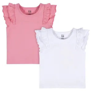 2-Pack Infant Girls Pink & White Double Ruffle Tops, 12M Gerber Childrenswea
