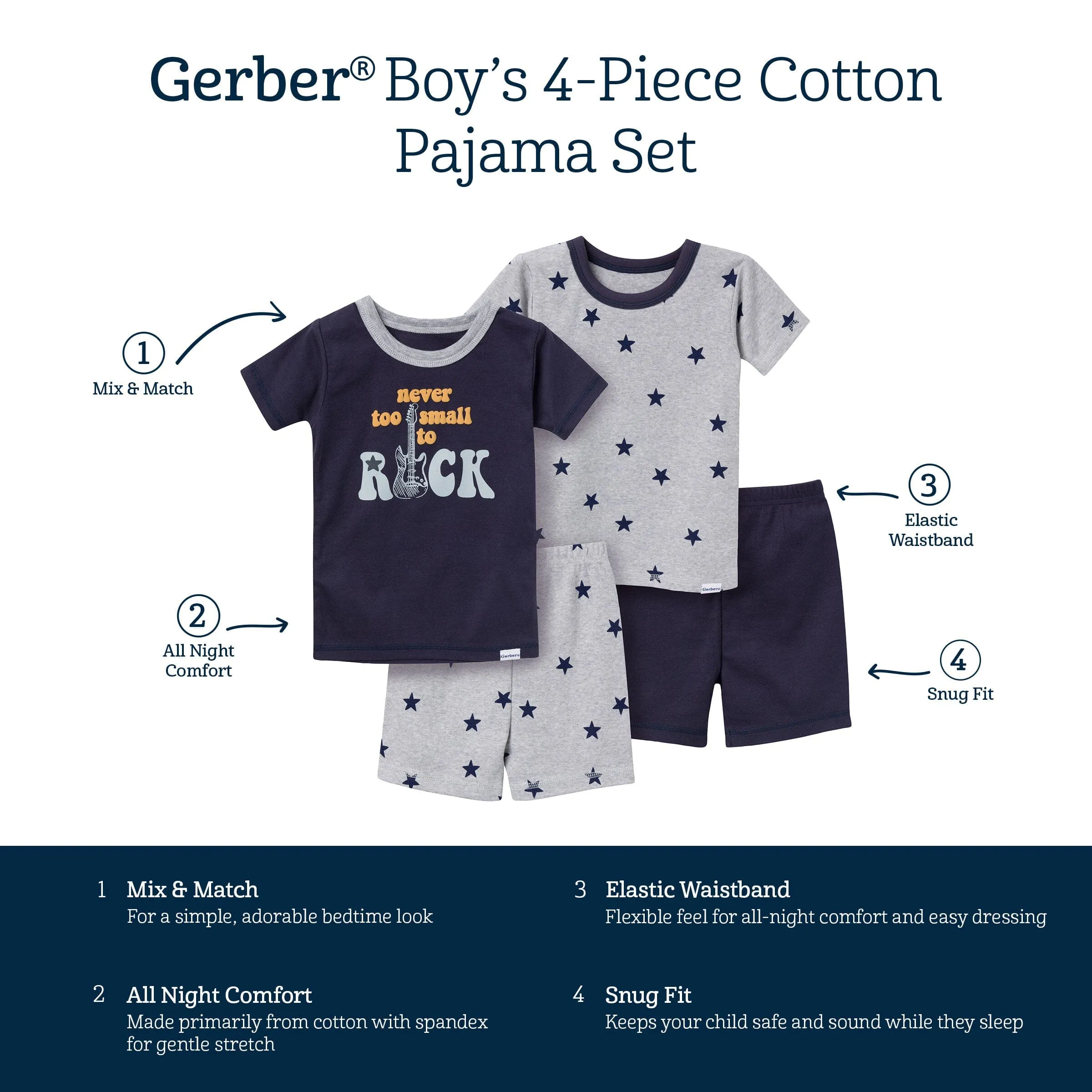 4-Piece Infant & Toddler Boys Music Top and Shorts Pajama Set Gerber Childrenswea