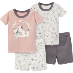 4-Piece Infant & Toddler Neutral Dog Top and Shorts Pajama Set Gerber Childrenswea