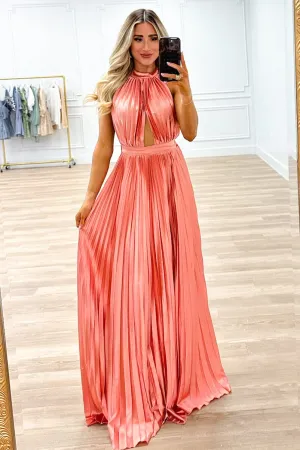 Addicted to Love Pleated Halter Maxi Dress: Rose Pink