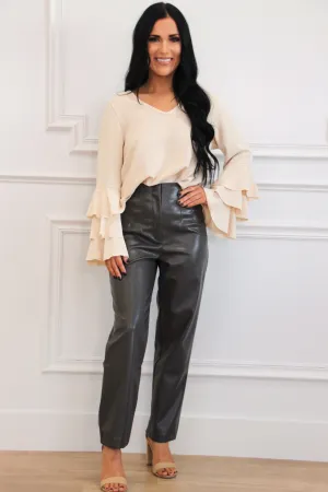 Alina Unfinished Hem Bell Sleeve Top: Cream