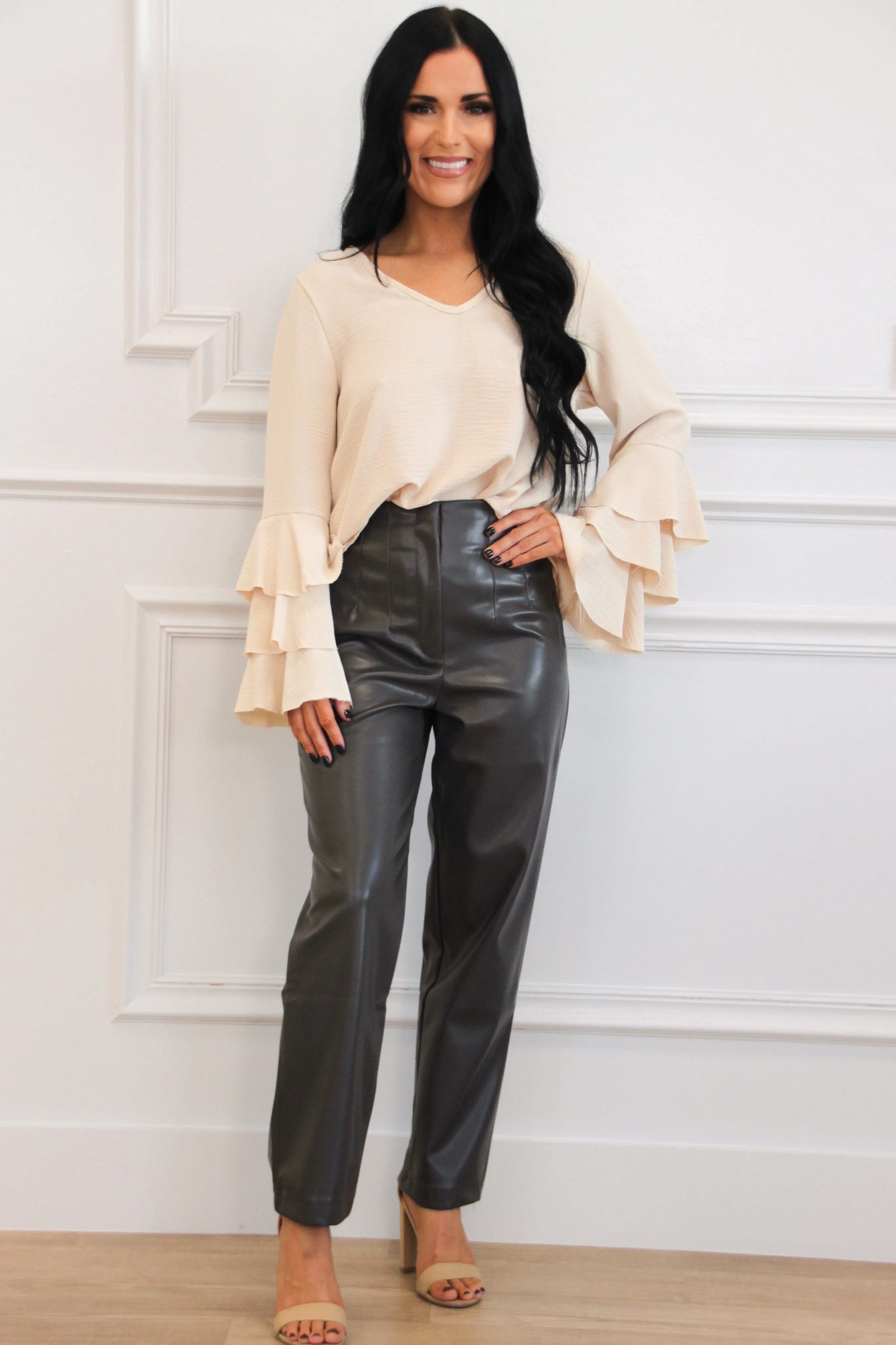 Alina Unfinished Hem Bell Sleeve Top: Cream
