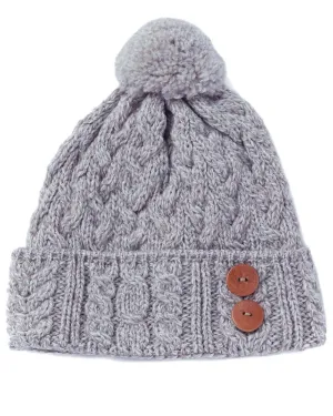 Aran Chunky Knit Button Bobble Hat