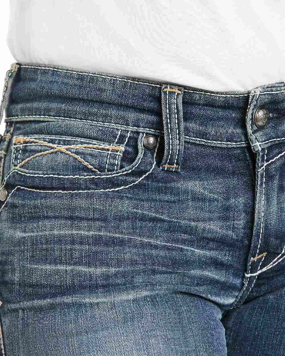 Ariat Womens Real Mid Rise Stretch Whipstitch Boot Cut Jeans