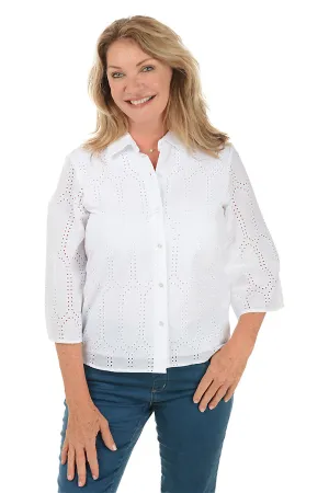 Bell Sleeve Eyelet Fabric Shirt