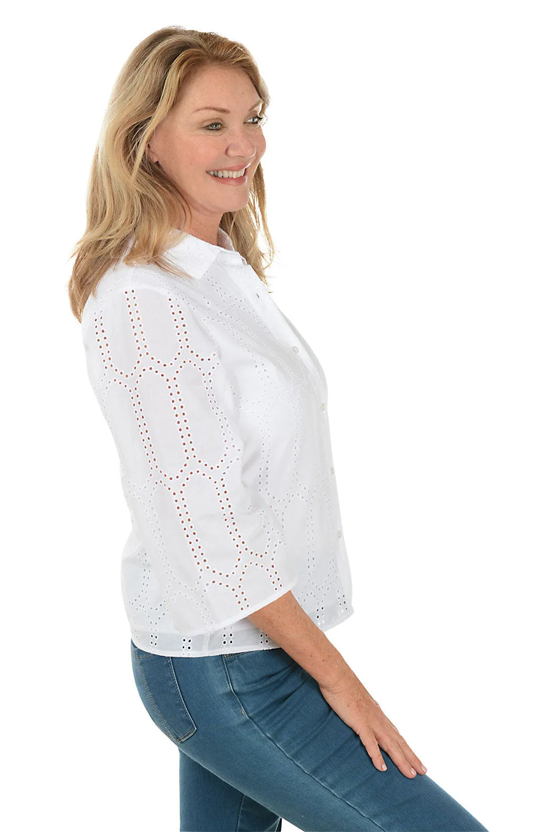 Bell Sleeve Eyelet Fabric Shirt