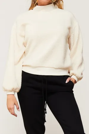 BestSelling Domino Long Sleeve Pullover Top Ribbed Cuff Hem And Mock Neck  Last Chance!