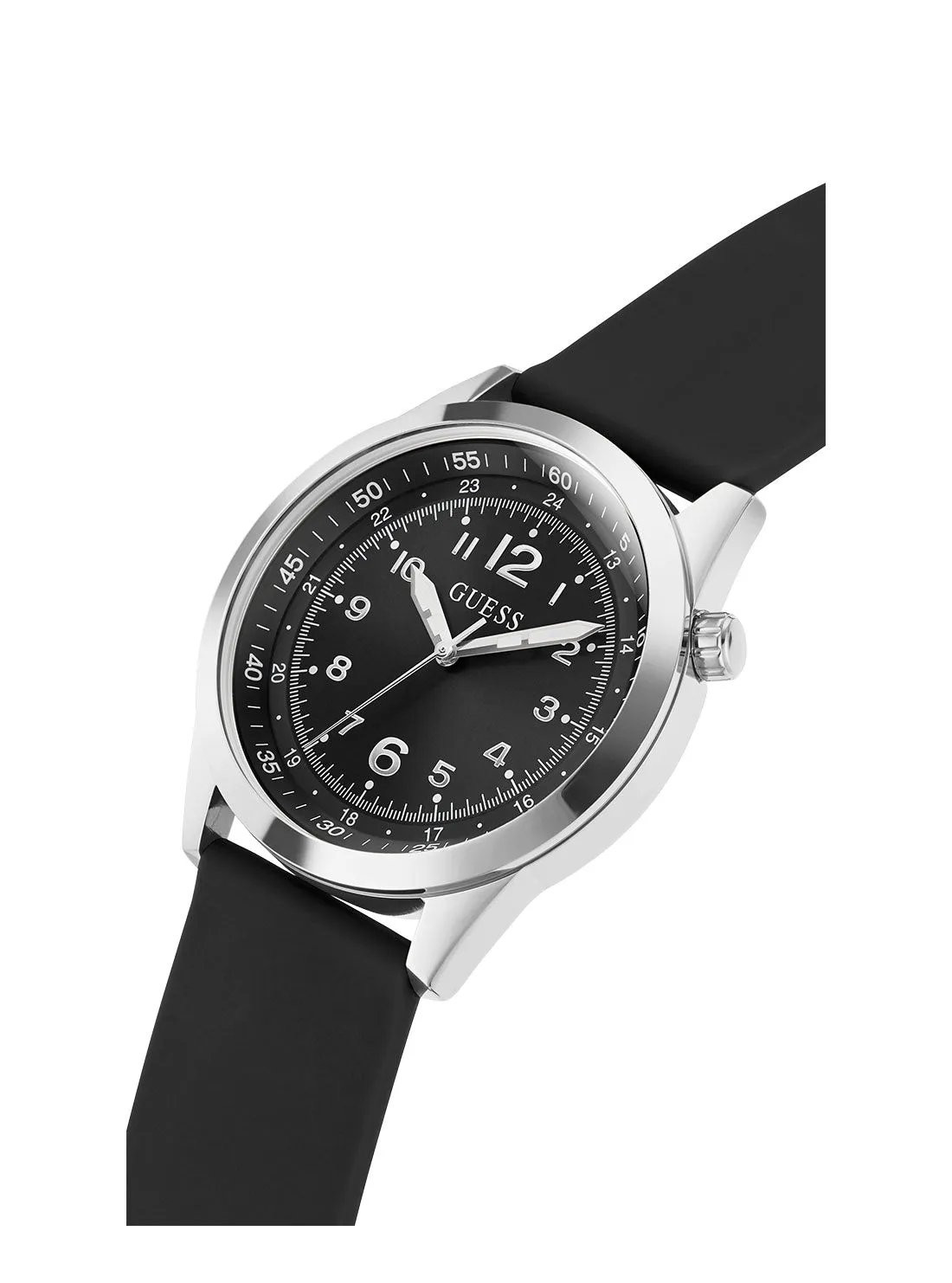 Black Silver Max Silicone Watch Guess