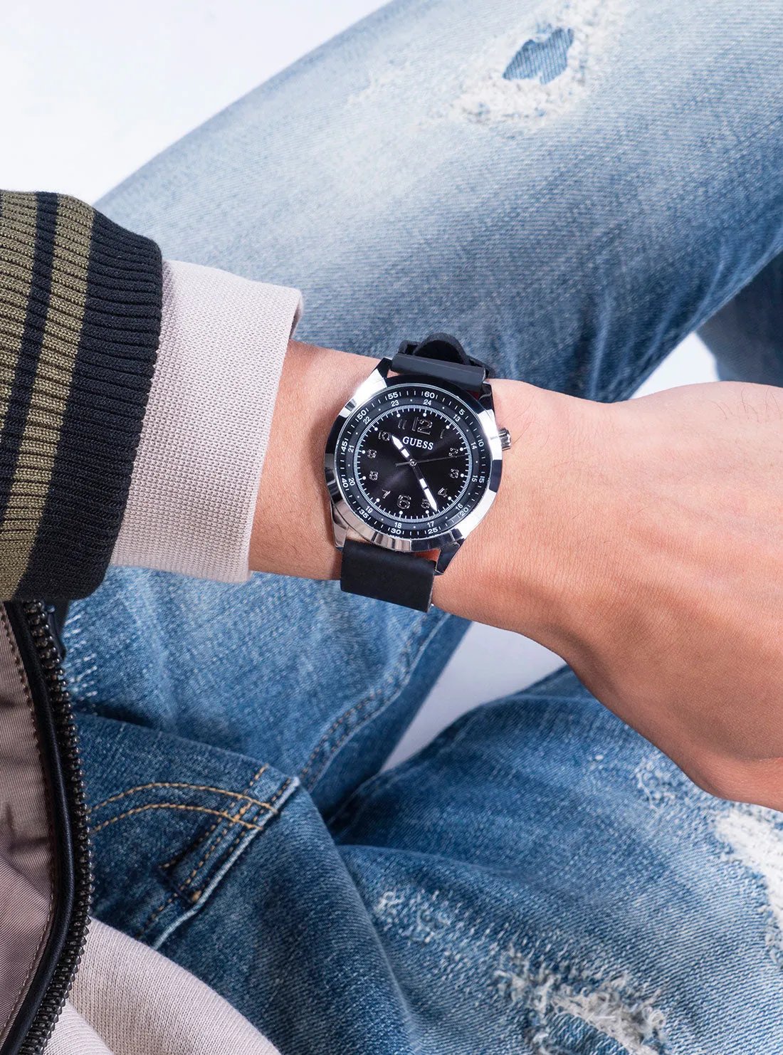 Black Silver Max Silicone Watch Guess
