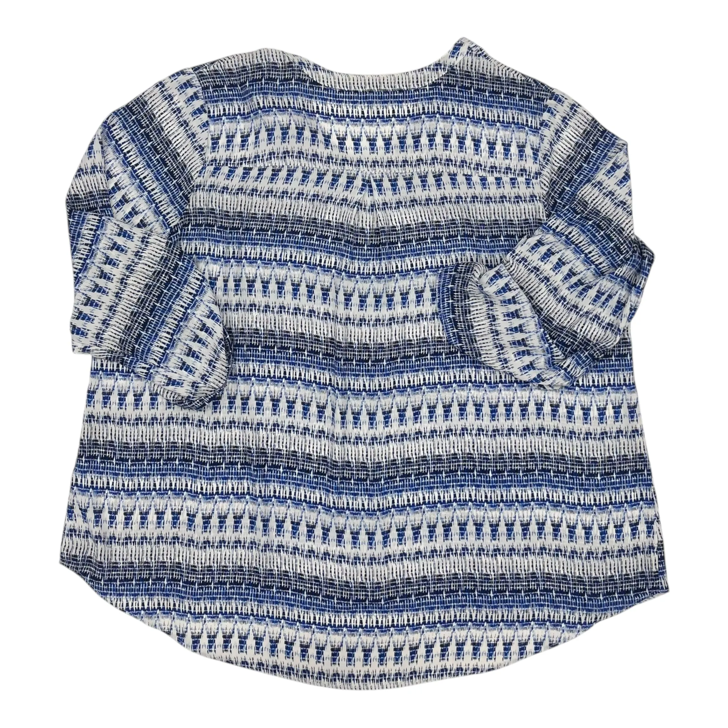 Blouse 3/4 Sleeve By Cato In Blue & White