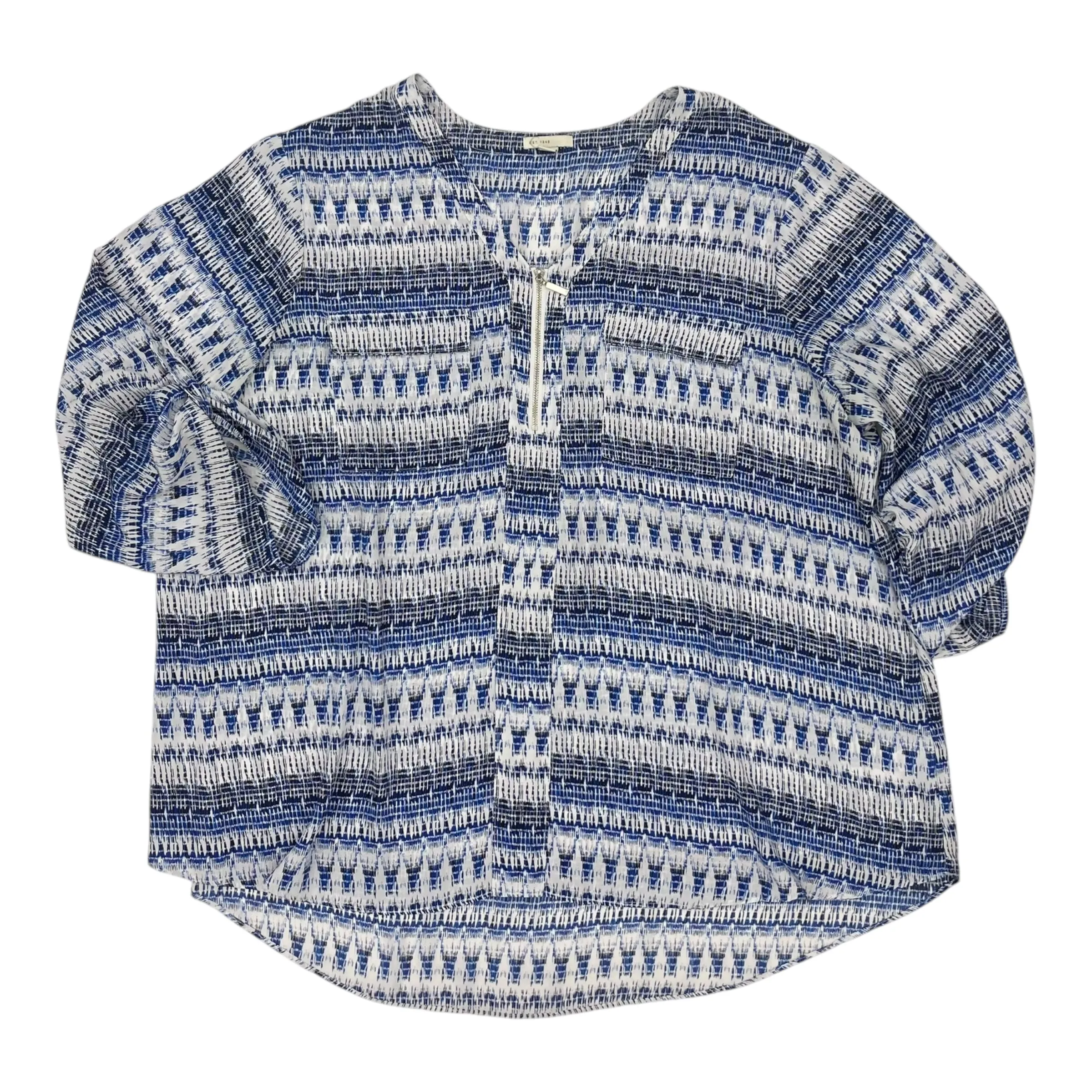 Blouse 3/4 Sleeve By Cato In Blue & White