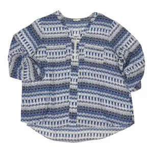 Blouse 3/4 Sleeve By Cato In Blue & White