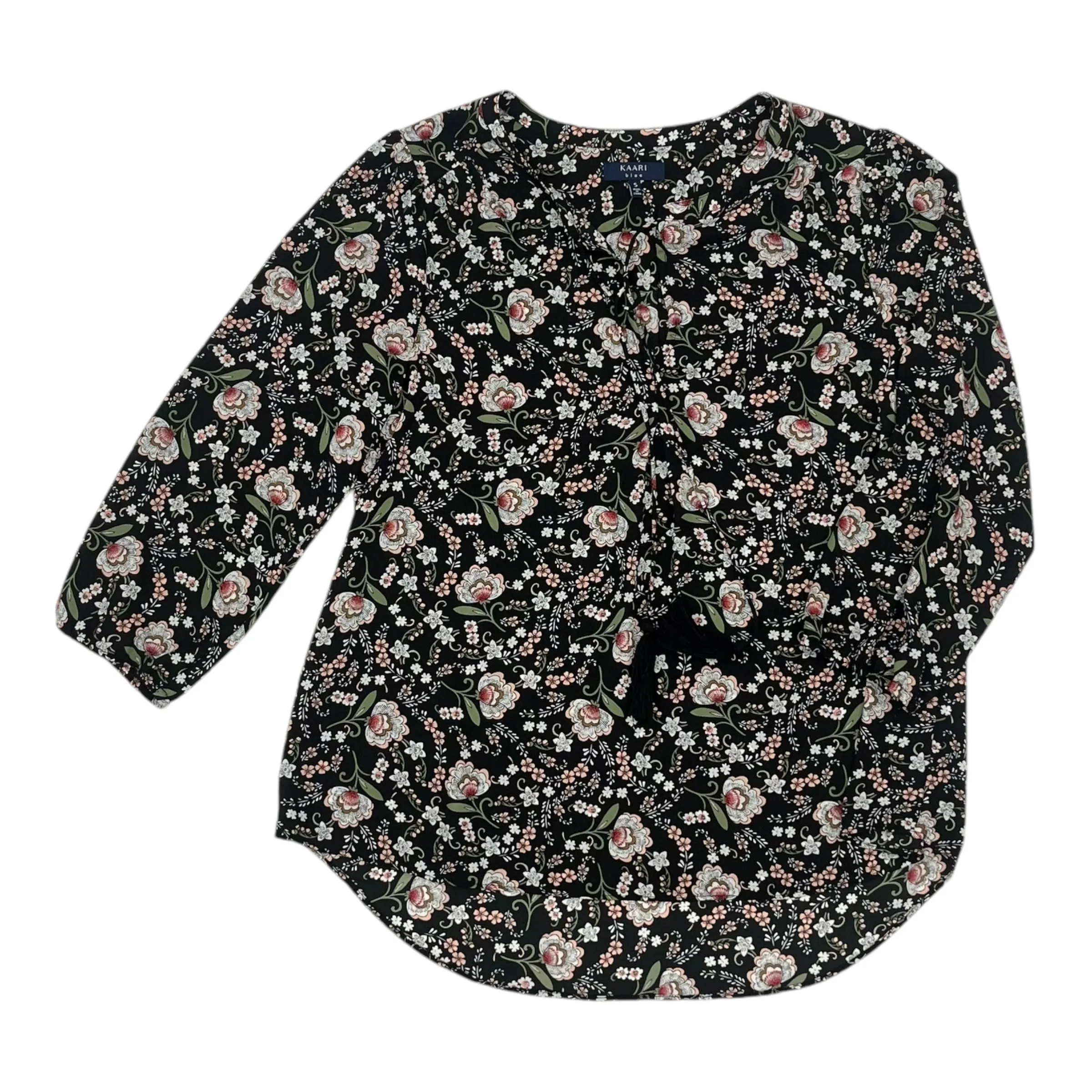 Blouse 3/4 Sleeve By Kaari Blue In Black, Size:S