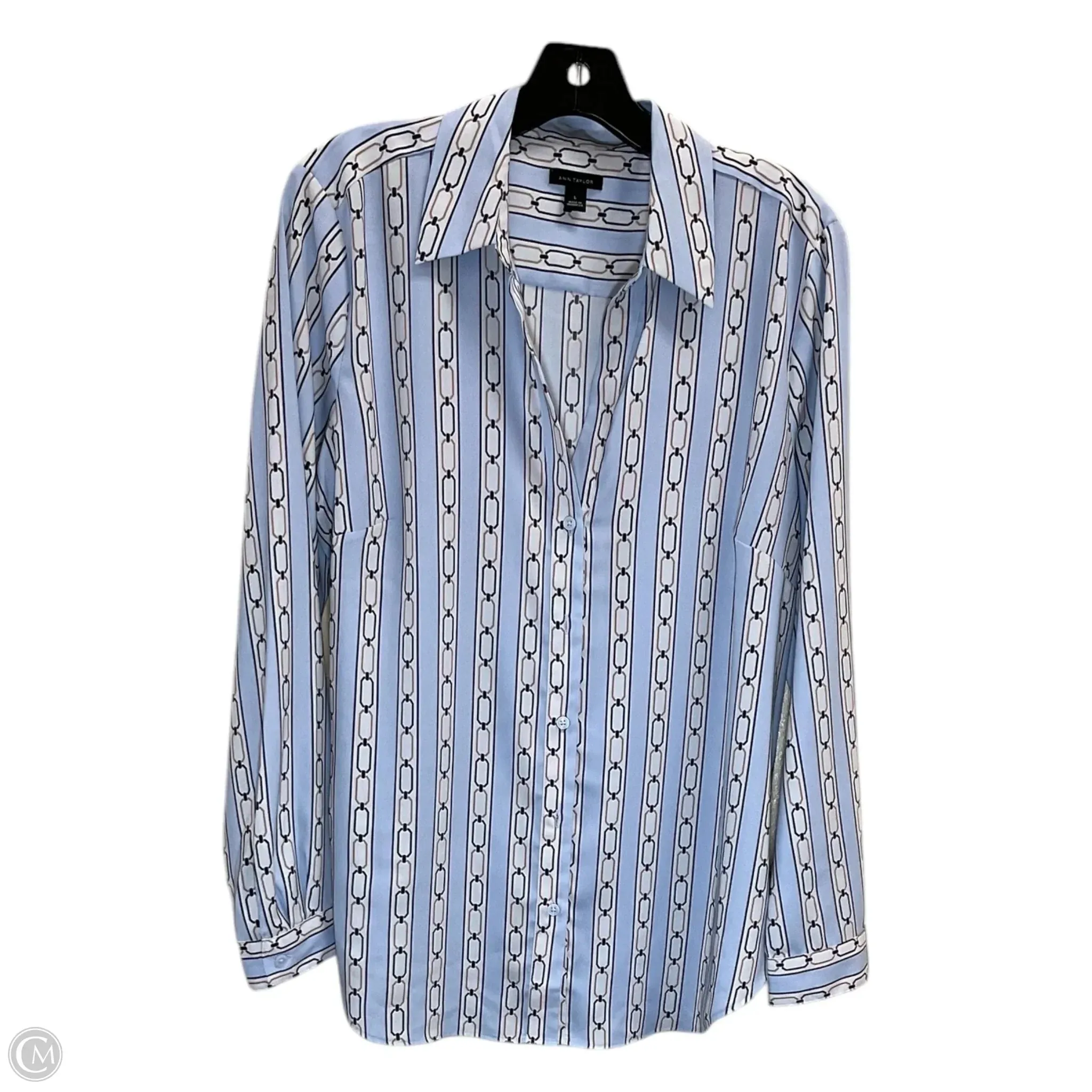 Blouse Long Sleeve By Ann Taylor In Blue, Size: L