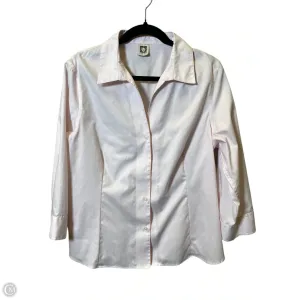 Blouse Long Sleeve By Anne Klein In Pink & White, Size: L
