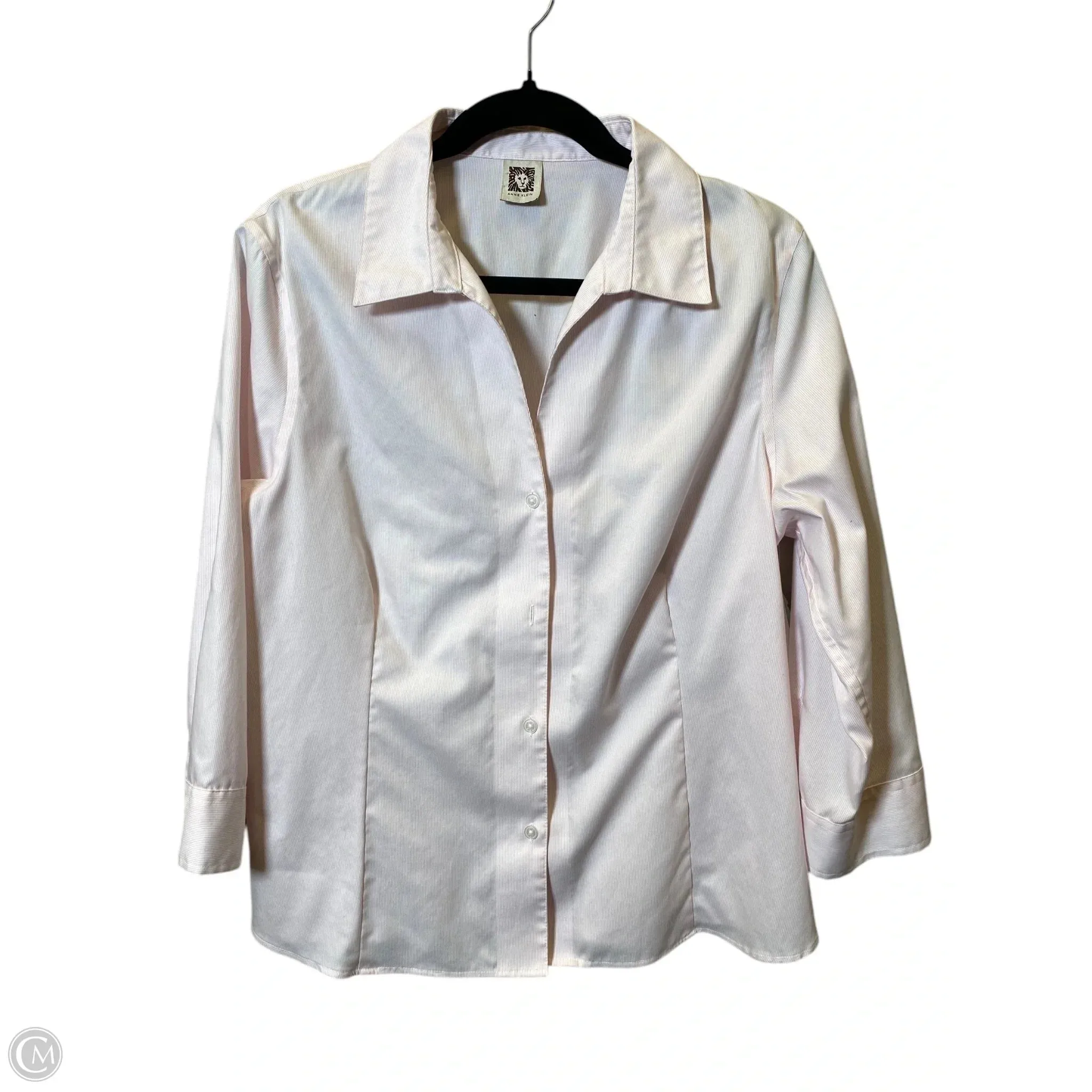 Blouse Long Sleeve By Anne Klein In Pink & White, Size: L