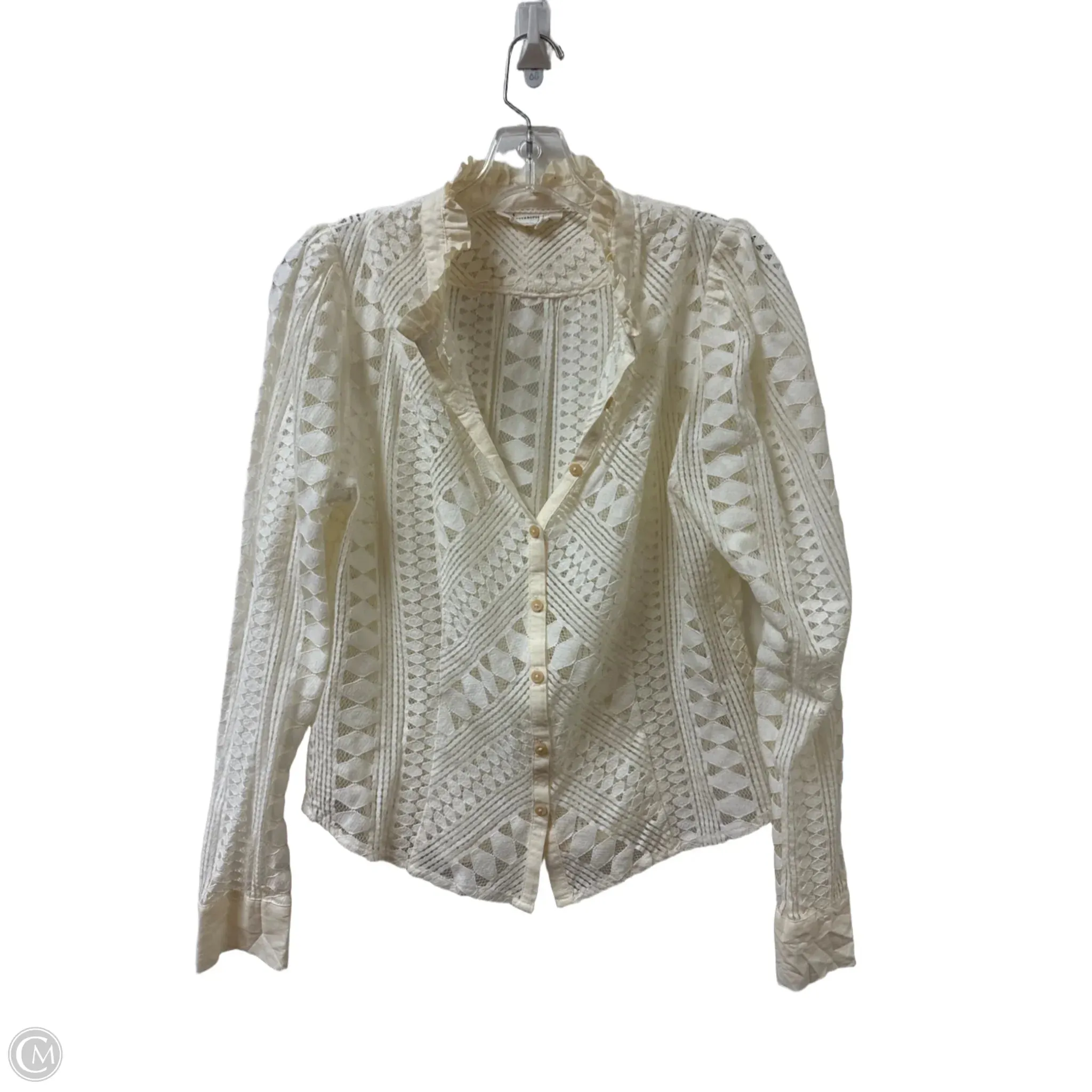 Blouse Long Sleeve By Anthropologie In Cream, Size: L