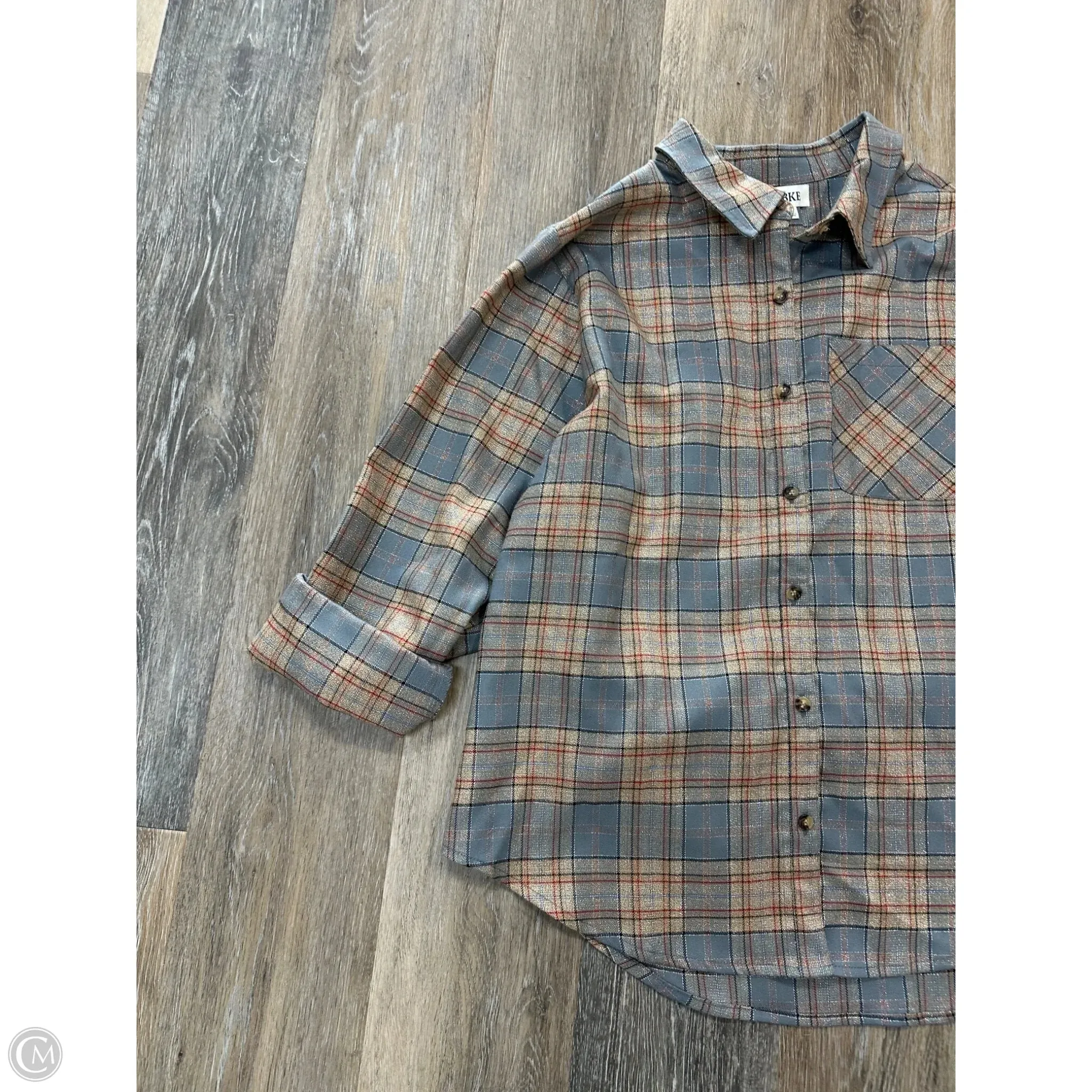 Blouse Long Sleeve By Bke In Plaid Pattern, Size: L