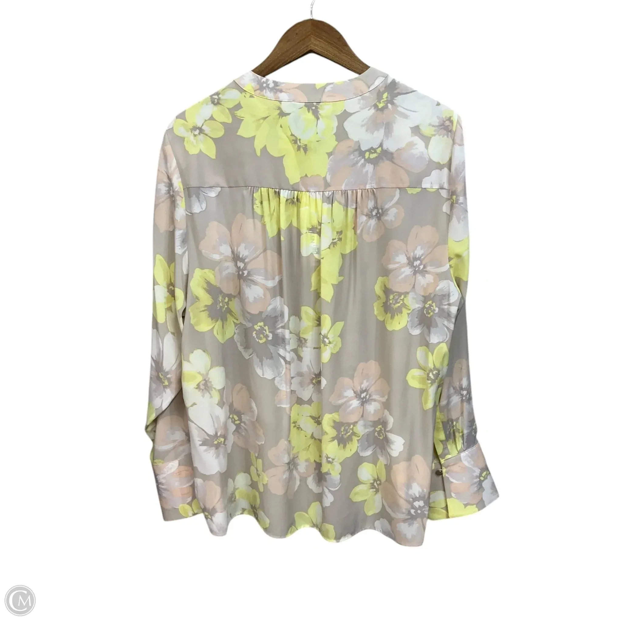 Blouse Long Sleeve By Calvin Klein In Floral Print, Size: 2x