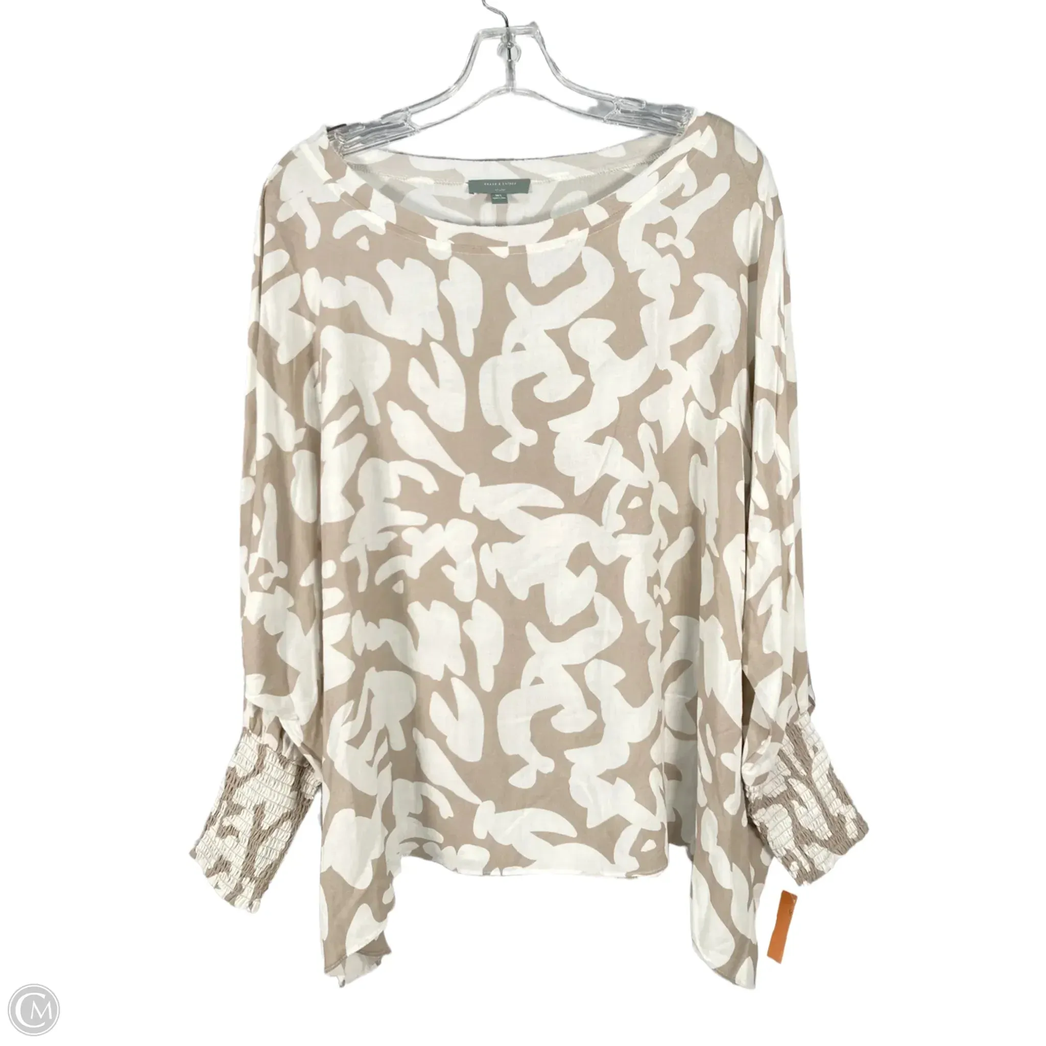 Blouse Long Sleeve By Clothes Mentor In Tan & White, Size: M