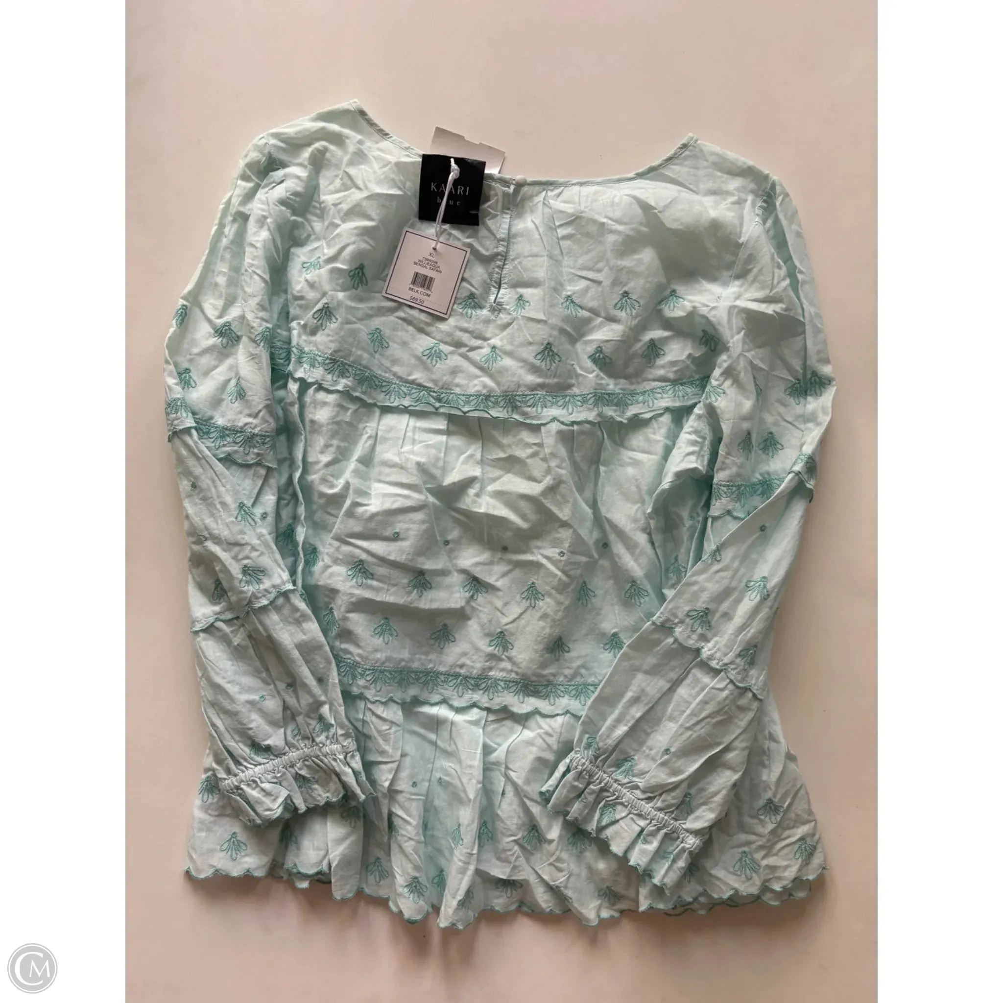 Blouse Long Sleeve By Kaari Blue In Blue, Size: Xl