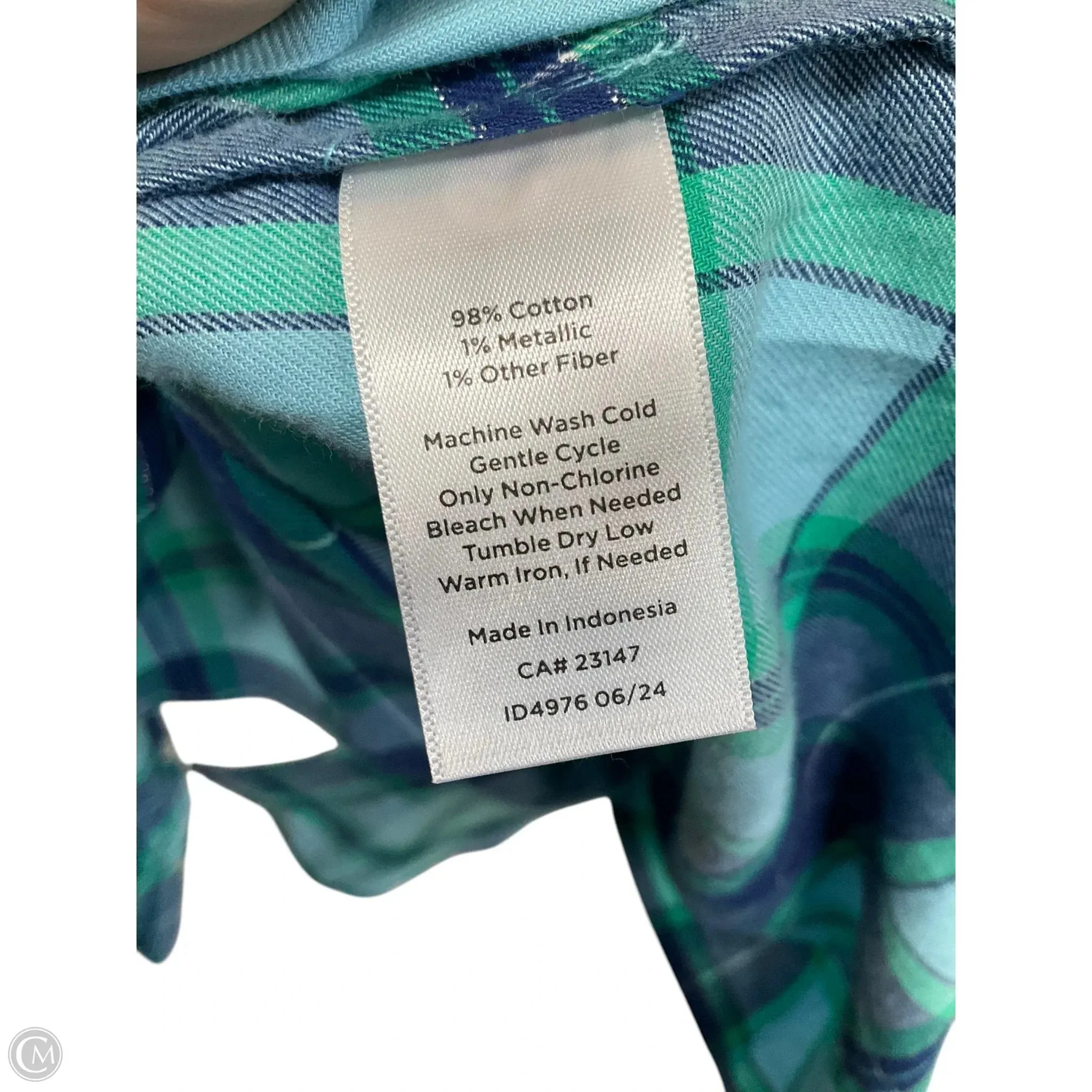 Blouse Long Sleeve By Talbots In Plaid Pattern, Size: L