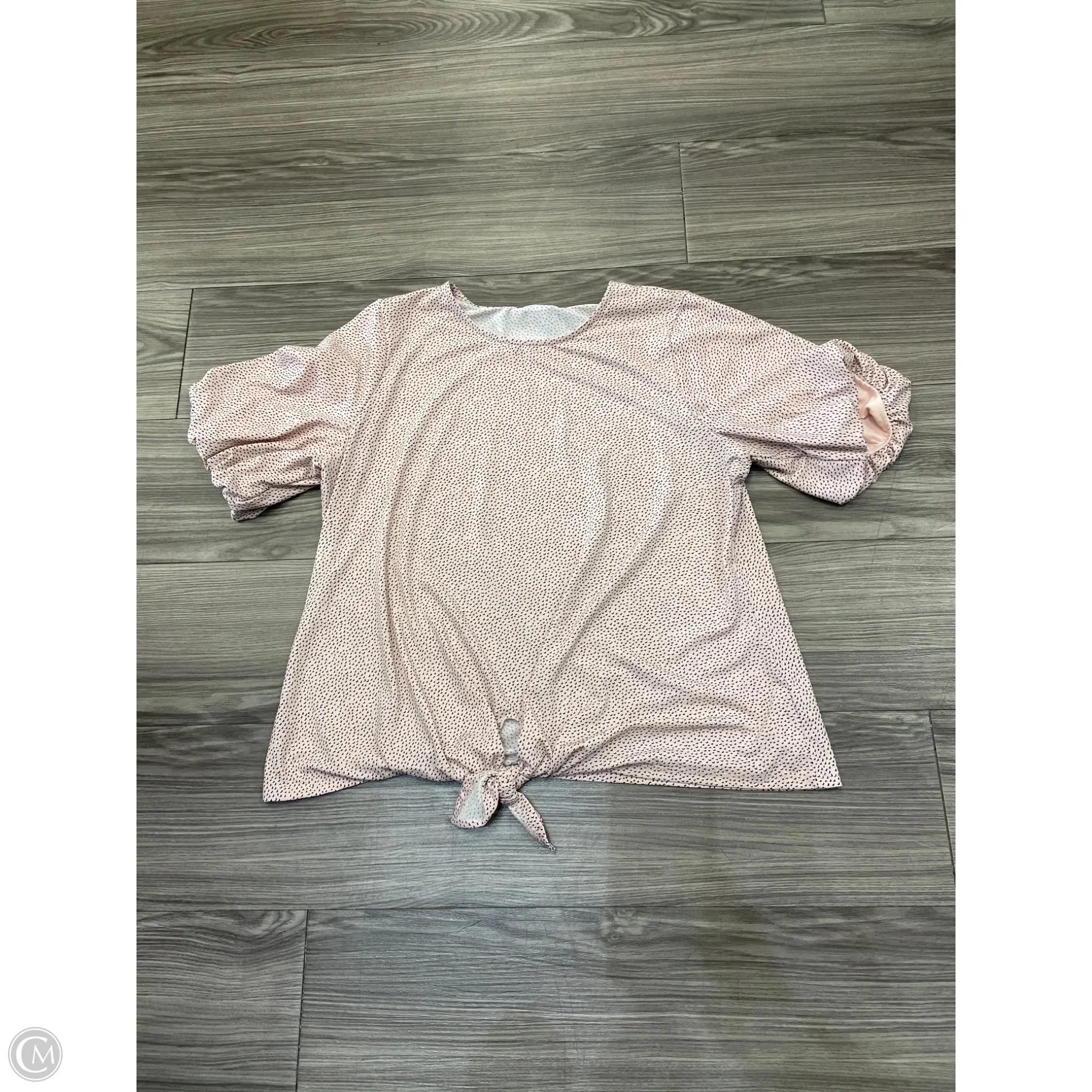 Blouse Short Sleeve By Adrianna Papell In Black & Pink, Size: L