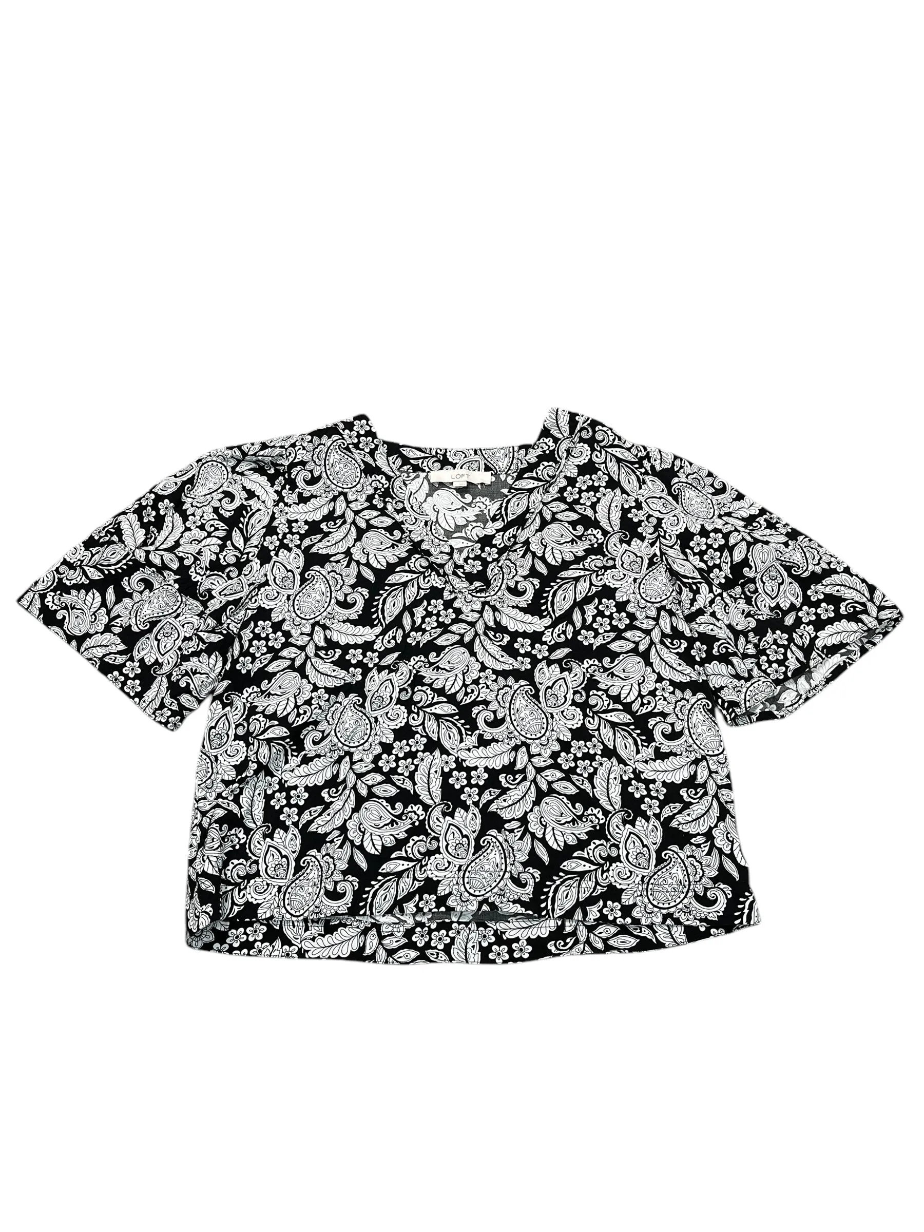Blouse Ss By Loft In Black & White, Size:L