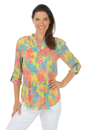 Bold Blooms Pleated Front Blouse