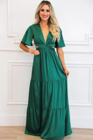 Braxton Cutout Satin Maxi Dress: Green