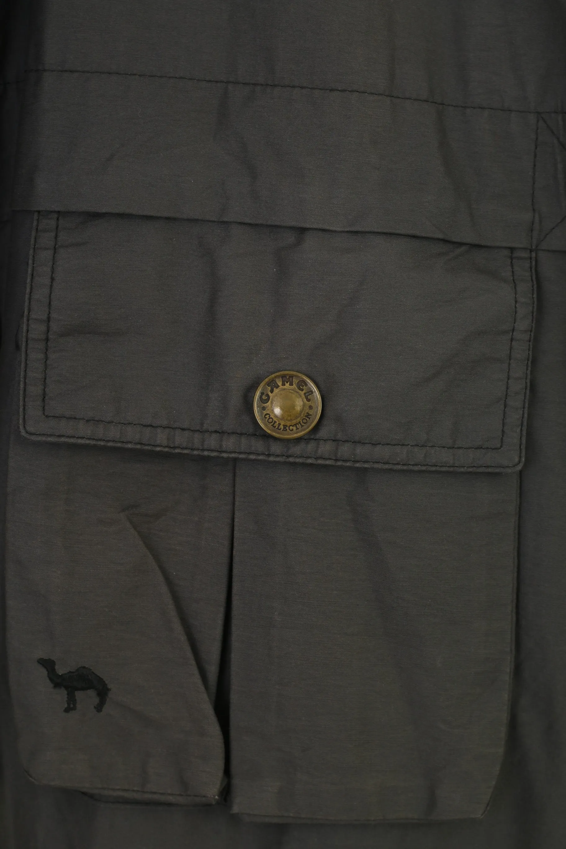 Camel Men 50 XL Jacket Khaki Cotton Vintage Outdoor  Double Zipper Retractable Hood Tradition Top