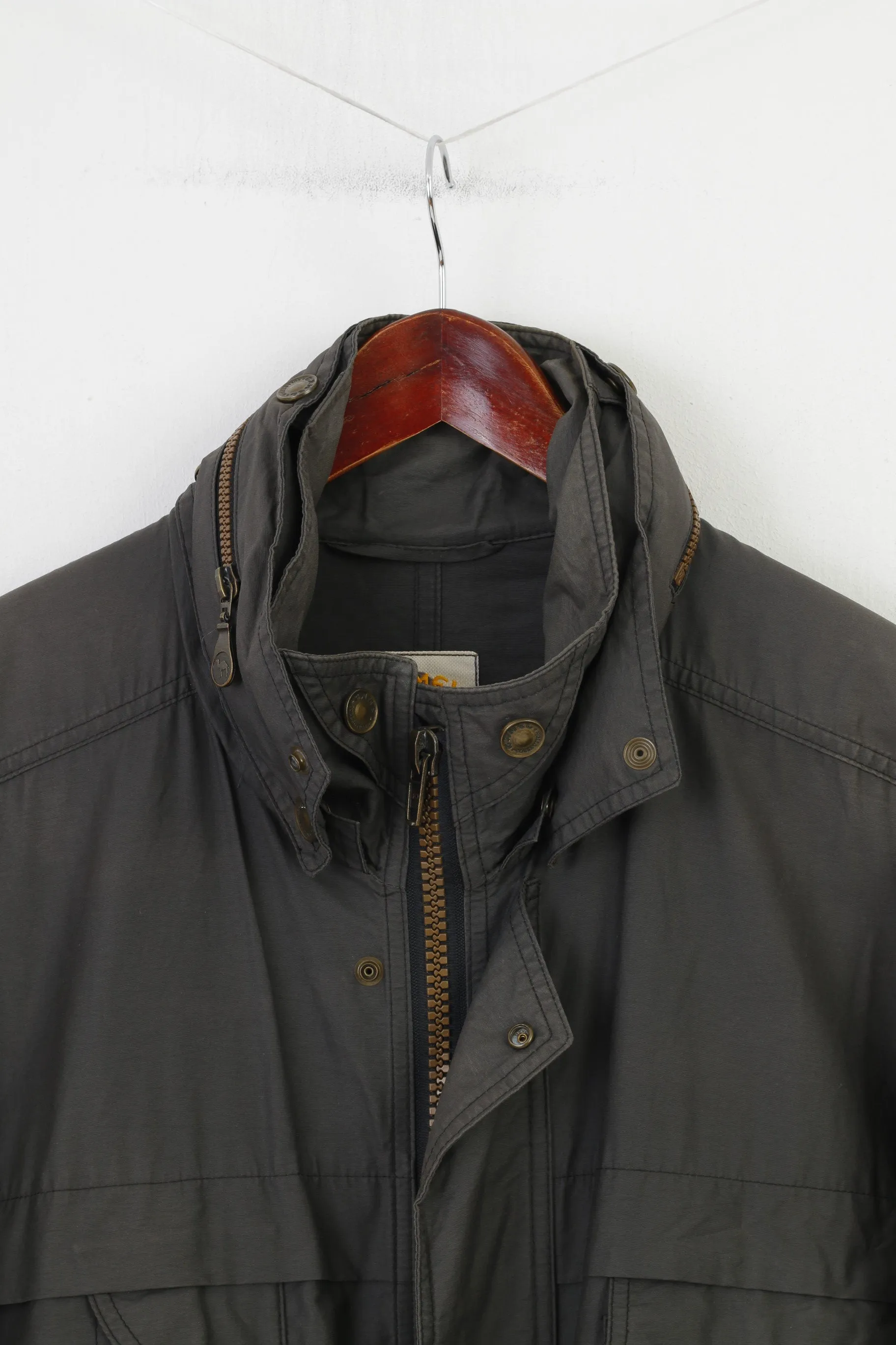 Camel Men 50 XL Jacket Khaki Cotton Vintage Outdoor  Double Zipper Retractable Hood Tradition Top