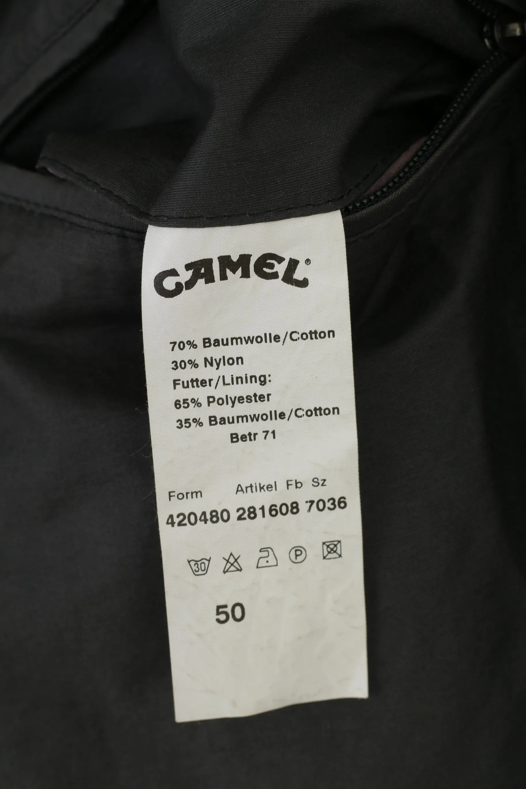 Camel Men 50 XL Jacket Khaki Cotton Vintage Outdoor  Double Zipper Retractable Hood Tradition Top