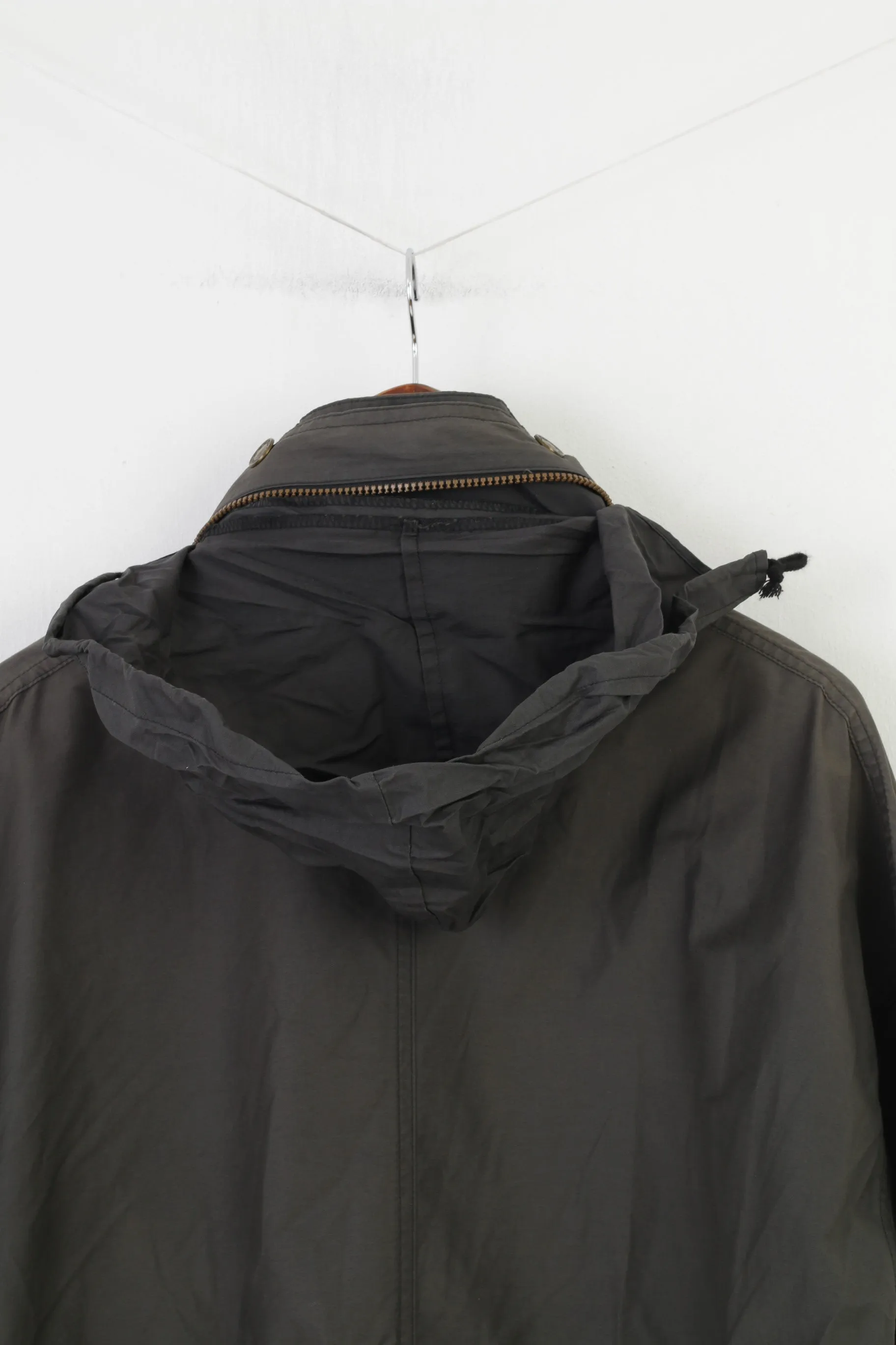 Camel Men 50 XL Jacket Khaki Cotton Vintage Outdoor  Double Zipper Retractable Hood Tradition Top