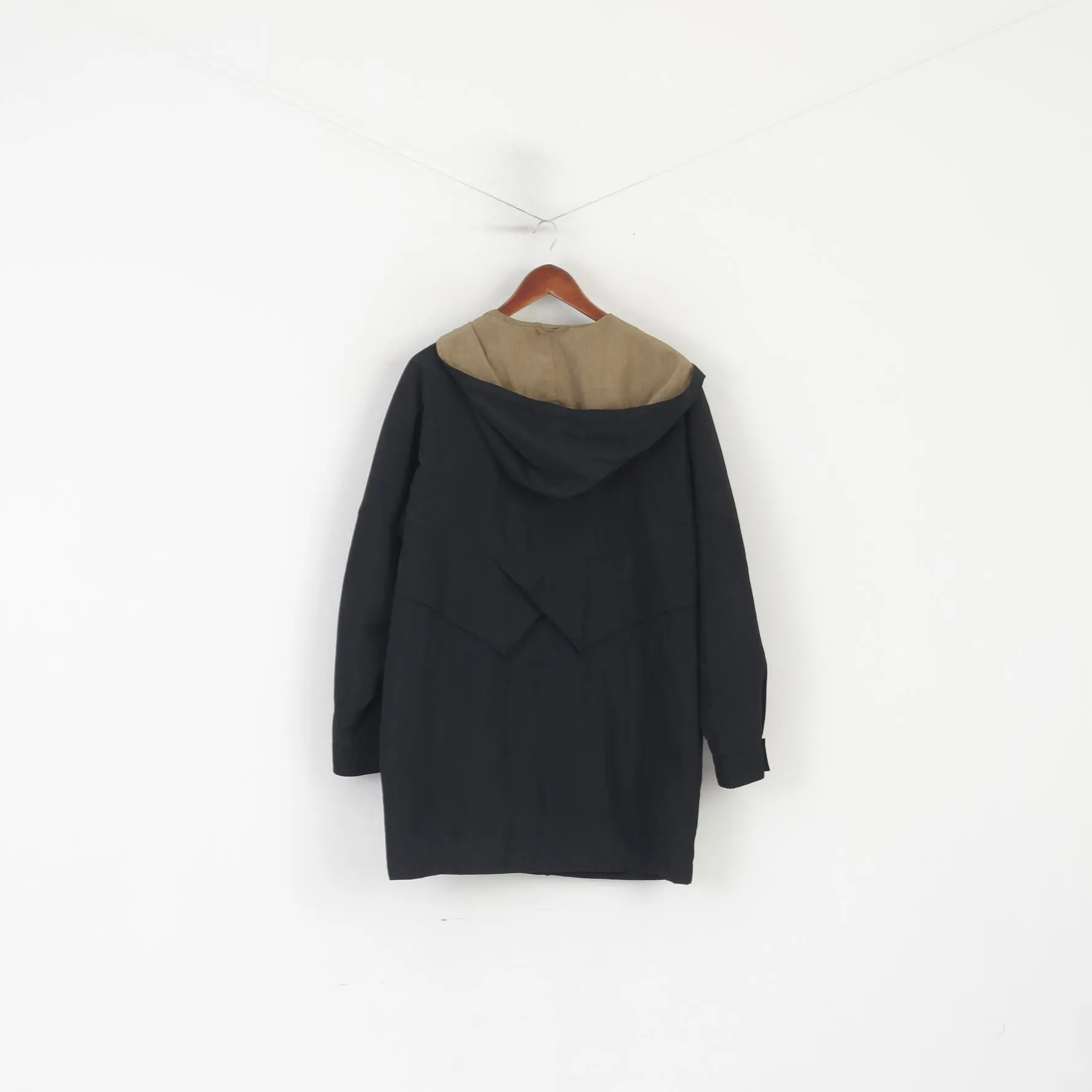 C&A Women 12 38 M Coat Black Lightweight Full Zip Hooded Vintage Casual Top
