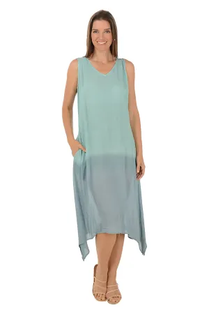 Celadon Dip-Dye Sleeveless Midi Dress