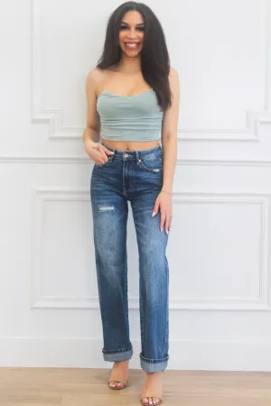 Cellie Strapless Busier Crop Top: Sage
