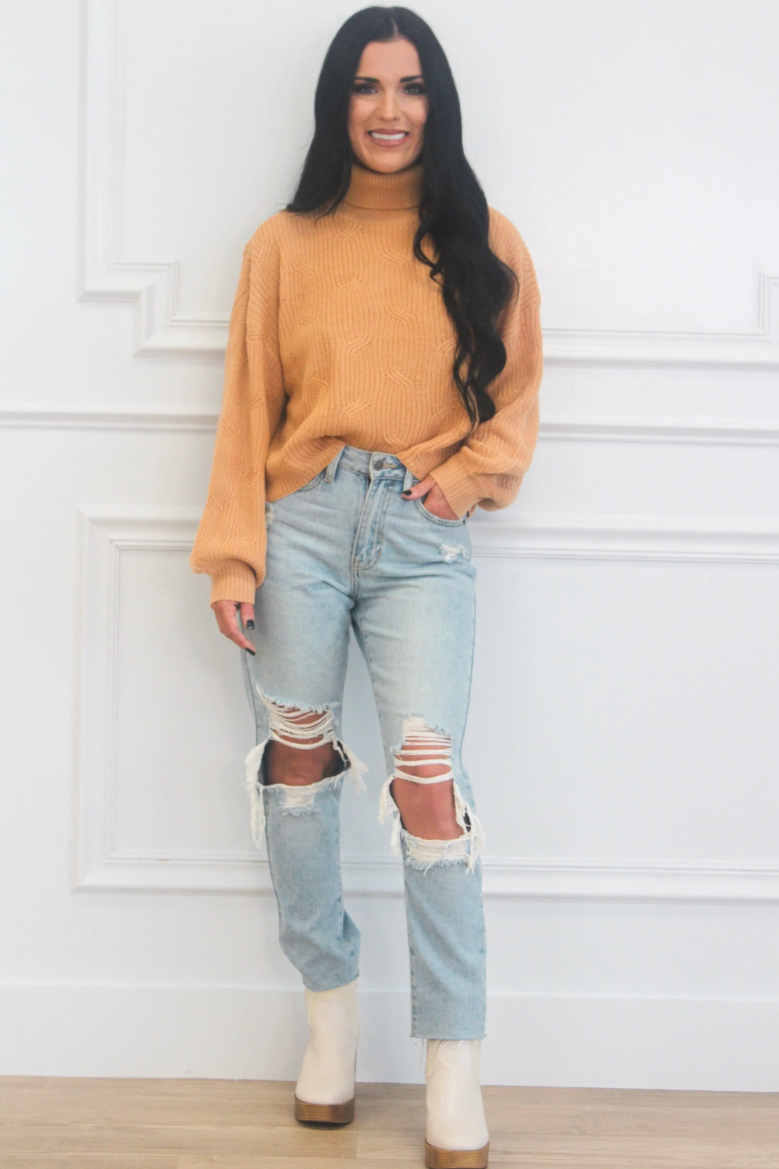 Cleo Turtleneck Sweater: Tan