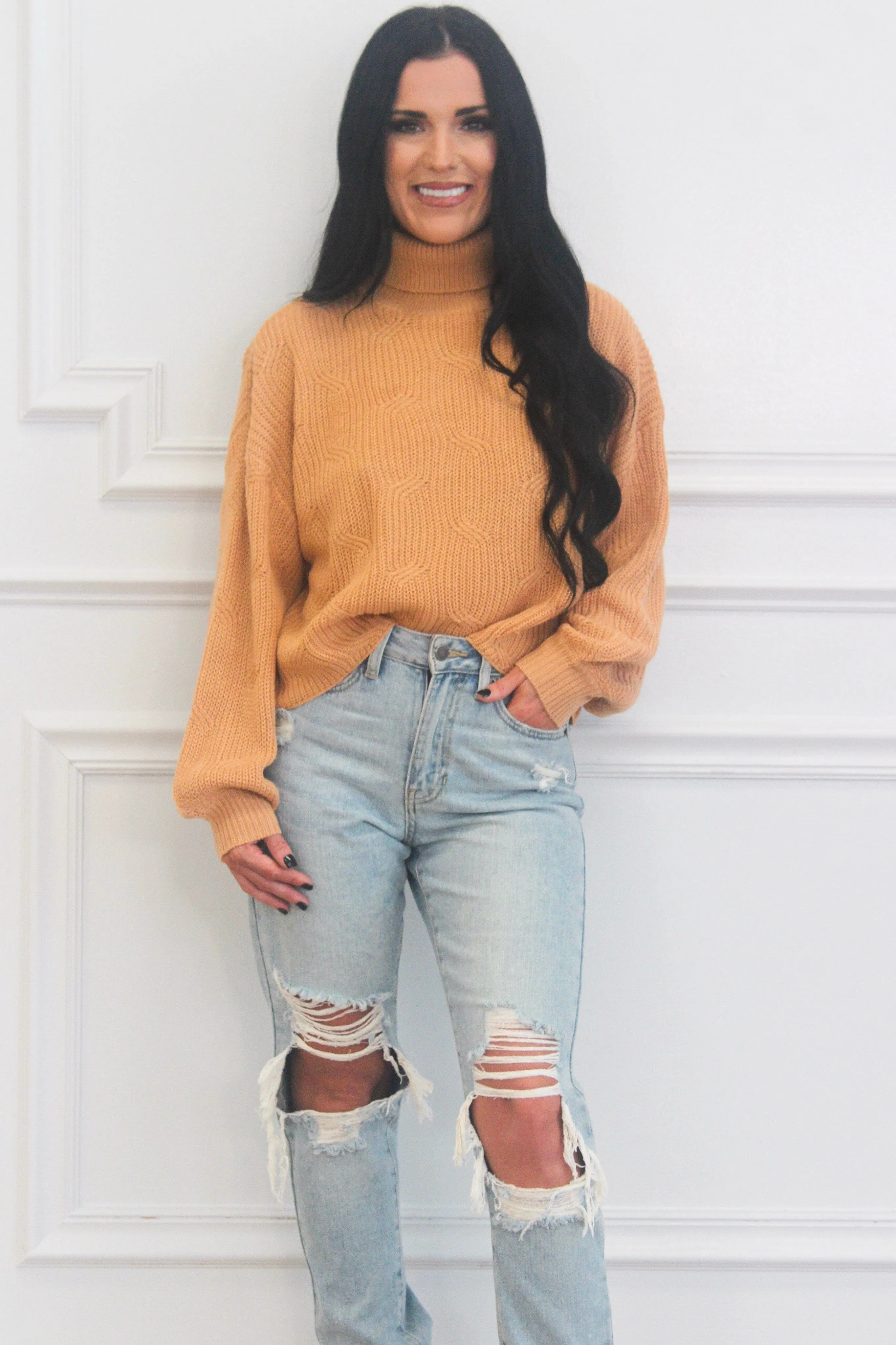 Cleo Turtleneck Sweater: Tan