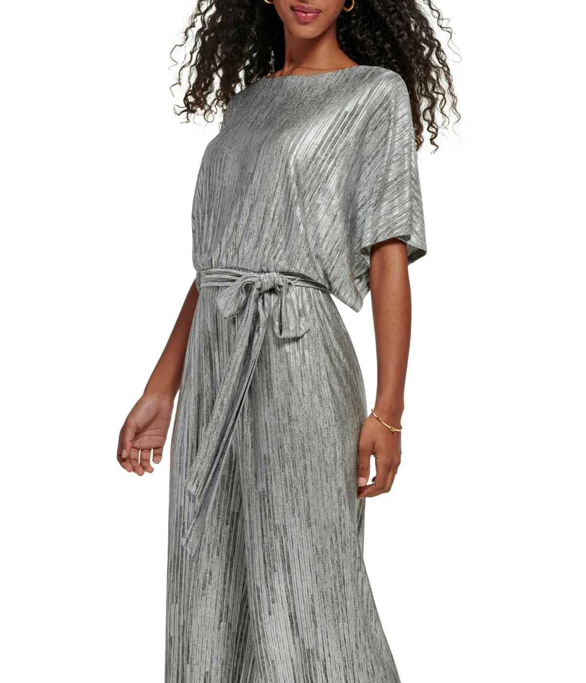 Customer Favorite 1Pc Dolman Sleeve Blouson Jumpsuit W/ Tie Sash Silver  Limited Stock!