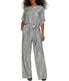 Customer Favorite 1Pc Dolman Sleeve Blouson Jumpsuit W/ Tie Sash Silver  Limited Stock!