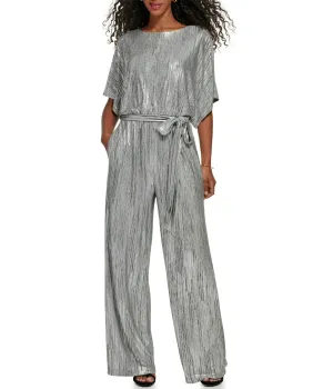 Customer Favorite 1Pc Dolman Sleeve Blouson Jumpsuit W/ Tie Sash Silver  Limited Stock!