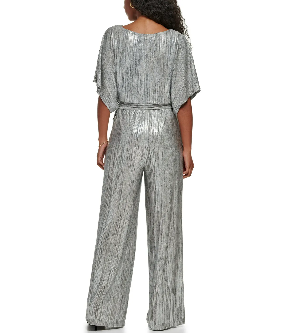 Customer Favorite 1Pc Dolman Sleeve Blouson Jumpsuit W/ Tie Sash Silver  Limited Stock!